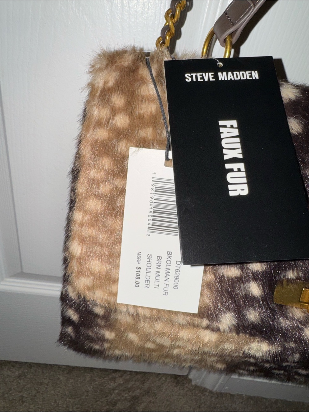 Steve Madden Deer Print Faux Fur Shoulder Bag New with Tags - Picture 10 of 15